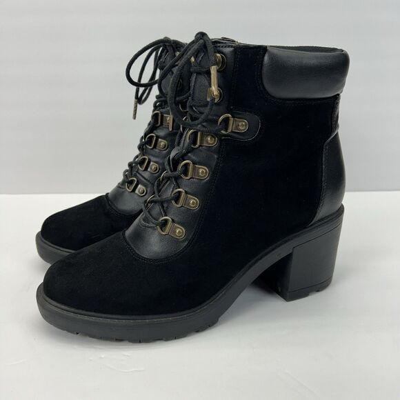 Shoedazzle Felixa Block Heel Hiker Bootie Size 8.5 Black Boots Rock Punk Grunge - Picture 3 of 16